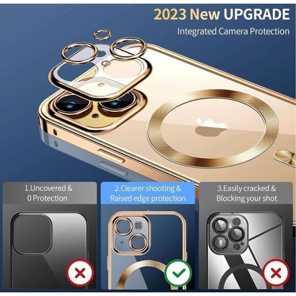 Privacy Case for iPhone 14 Slim Metal Plating Frame‎ Double-Sided Cover-Gold - Picture 4 of 4